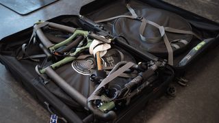 A bike packed into a bike box
